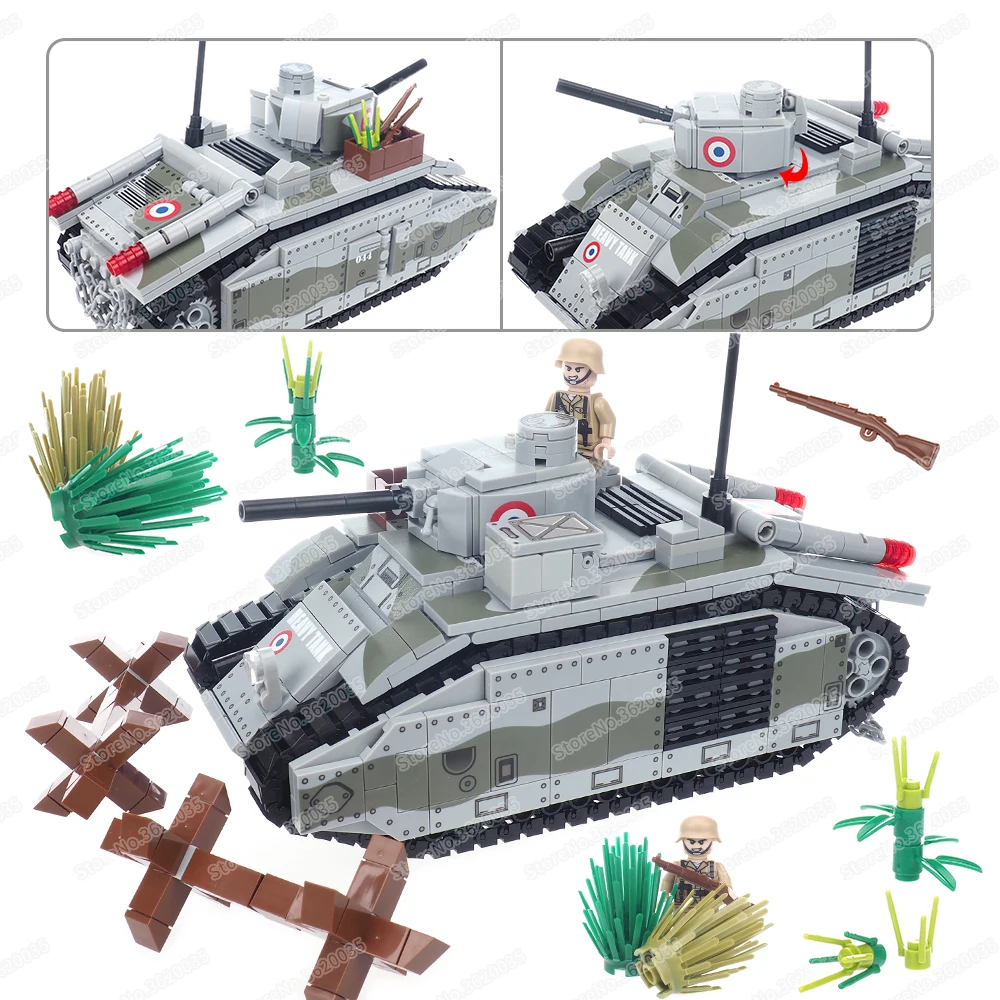 Military B1 Heavy Tank Camouflage Pattern Building Block WW2 Figures Infantry War Attack Weapons Scenes Model Child Gift Boy Toy