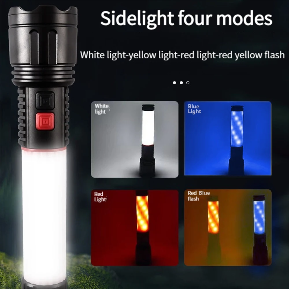 New Long Range LED Flashlight Rechargeable Zoom Torch Powerful Spotlight Lamp With Magnet Camping Lantern Built in Li-Battery
