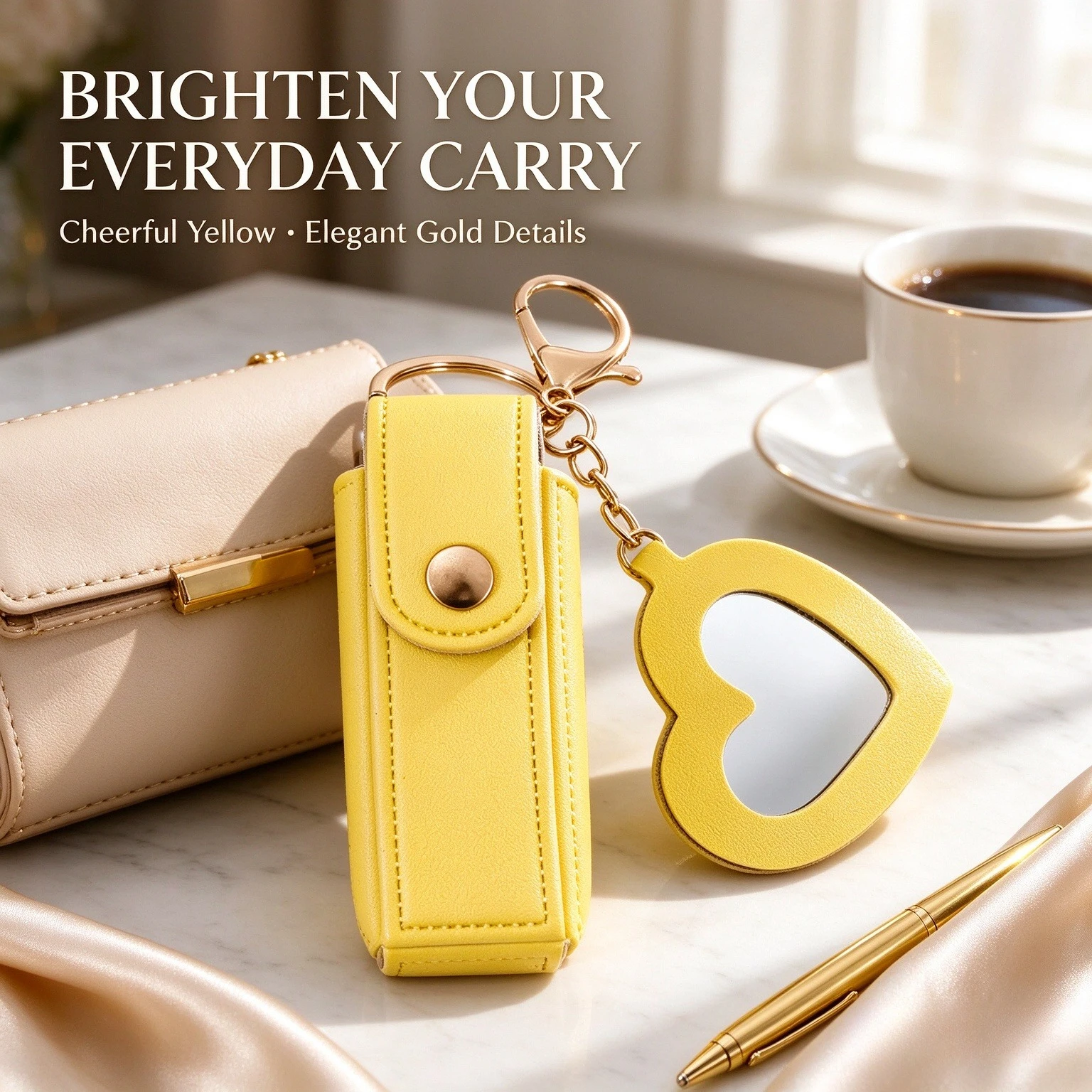 Lipstick Holder Keychain with Heart Makeup Mirror Portable Bag Charm Key Ring Pendant Women Daily Cosmetic Storage Accessory