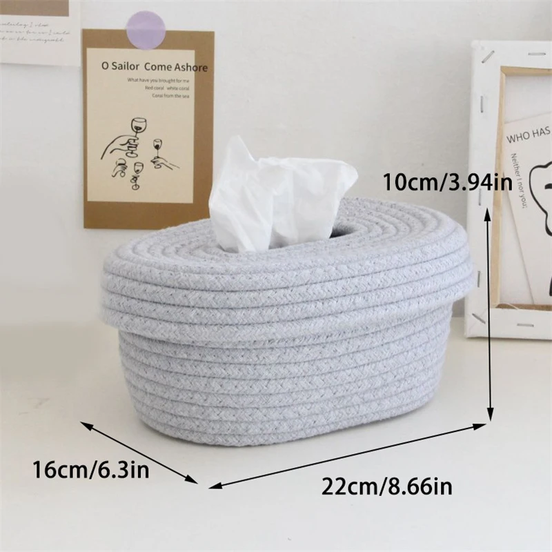 Tissue Box Cotton Rope Woven Tissue Box Storage Box Desktop Storage Box Pumping Paper Box Home Office Room Car Decor Tissue Box