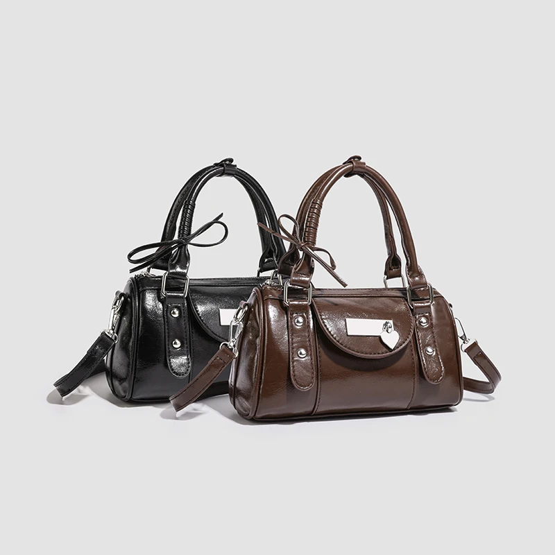 

Fashionable Women's Mini Top PU Leather Solid Color Tote Bag 2025 Latest Luxury Designer Handle Bowling Y2K Retro Pillow Tote Ba