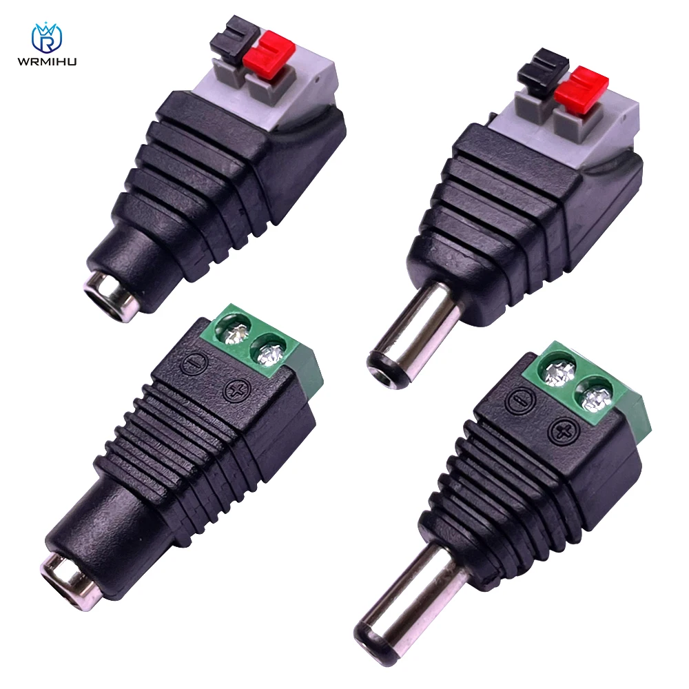 DC Male DC Female Connector 2.1*5.5mm DC Power Jack Adapter Plug Connector Sockets for 3528/5050/5730 Single Color LED Strip