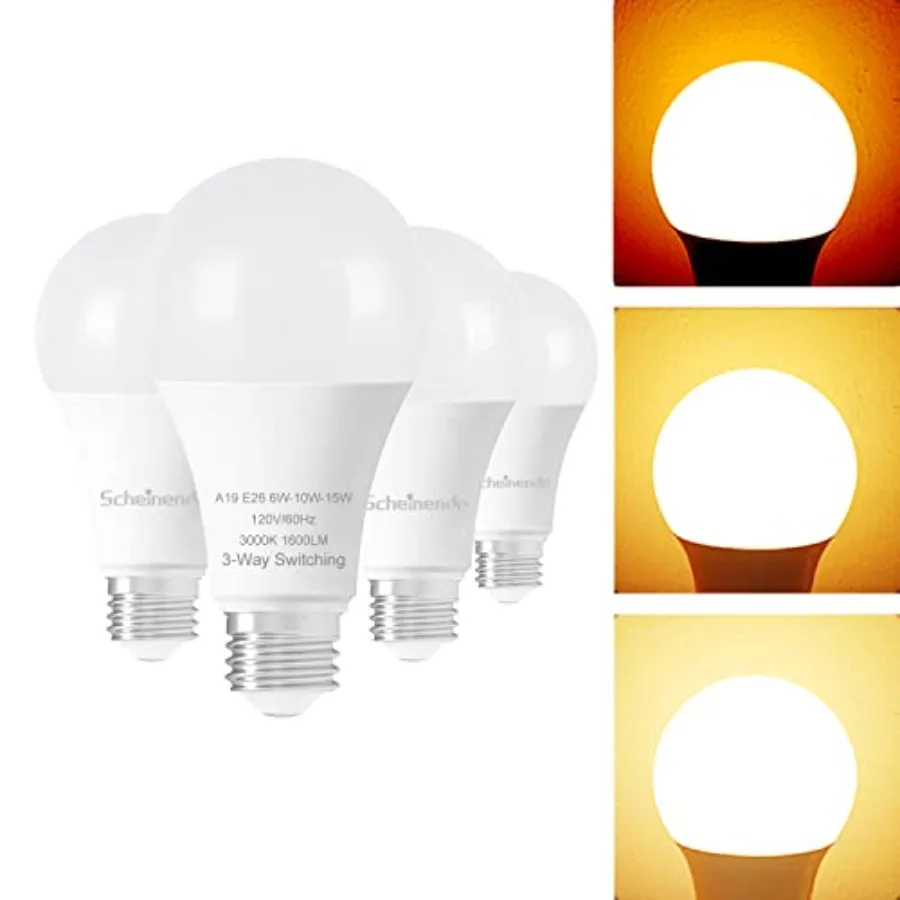 3 Way Light Bulbs 4 Pack, 3 Way LED Light Bulbs 30 70 100W Equivalent, Standard A19 LED Bulbs e 26 Medium Base, Warm White 3000