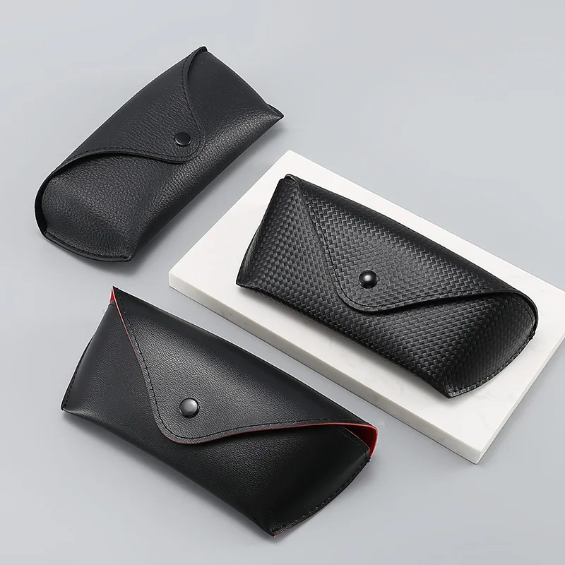 New Sunglasses Cases Large Black New Red Lined Leather Business Litchi Pattern Sunglasses Glasses Case  Eyewear Accessories