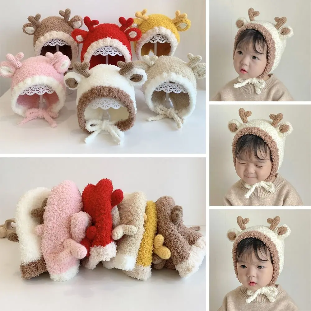 Cartoon Category Purely Handmade Wool Cap Knitted Hats Baby Protective Hats Baby Hats Deer Horn