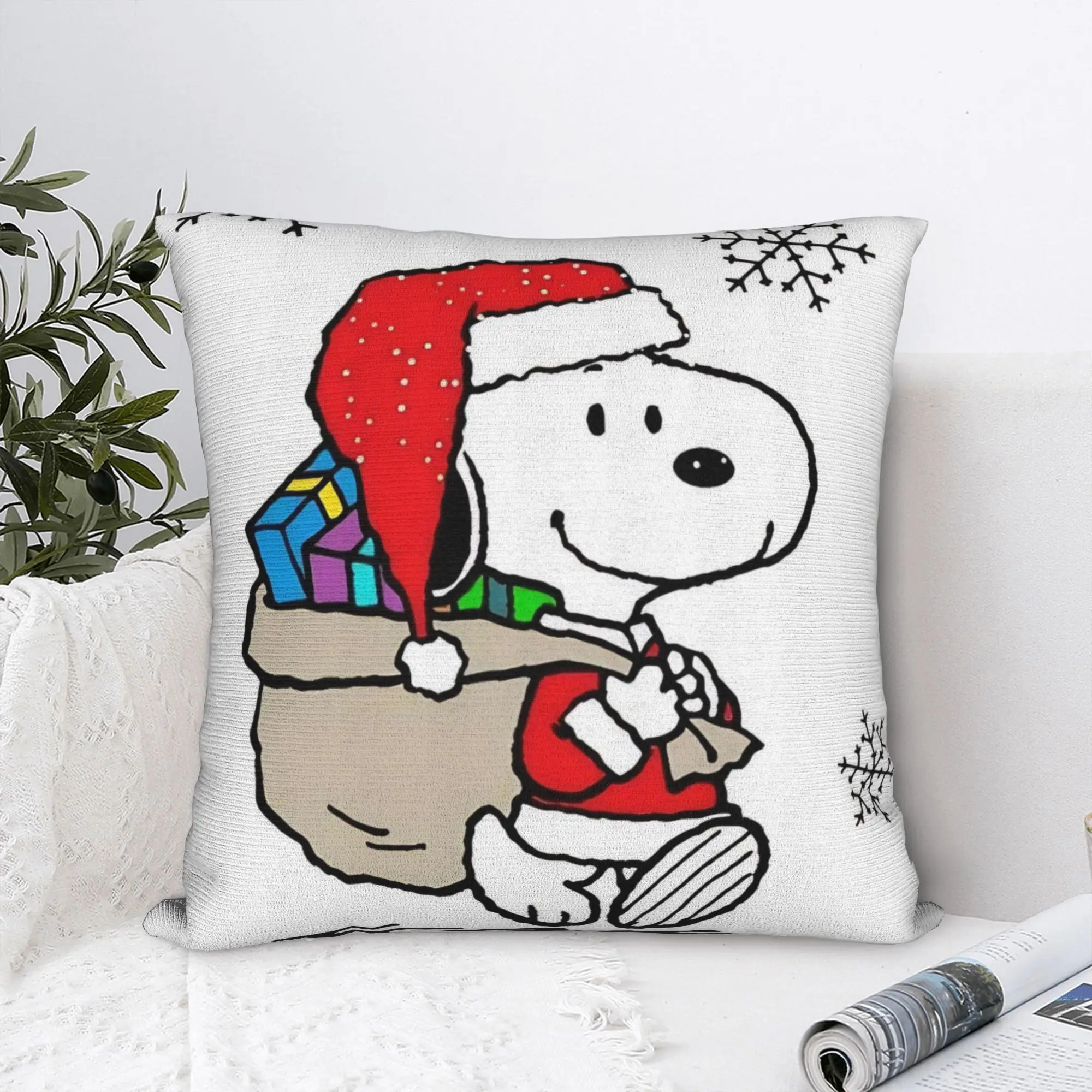 S-Snoopys Xmas Snowman Santa Square Pillow Covers Polyester Sofa  Cushion Case Cool Home Decoration Throw Pillow Case 45*45