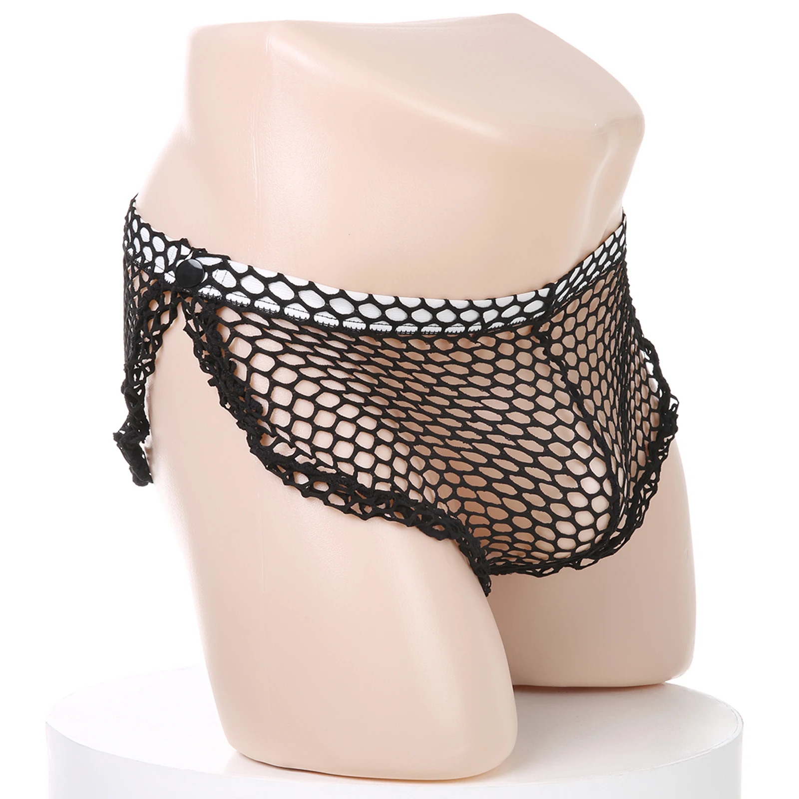 الرجال مثير الجانبين مفتوحة U محدب شبكة أزرار خاطفة سراويل شبكة صيد السمك الجوف عالية الشق سراويل بوكسر انظر من خلال ملابس داخلية شفافة