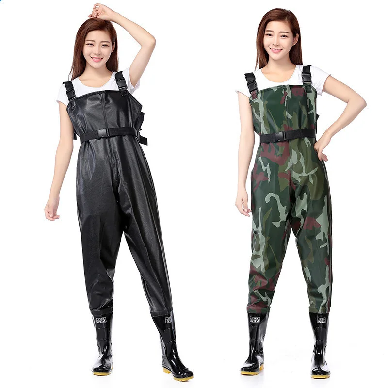 Outdoor Anti-Wear Breathable Chest Long Wading Pants Camo Waterproof PVC Men Women Fishing Waders Boots Shoes Jumpsuit Trousers