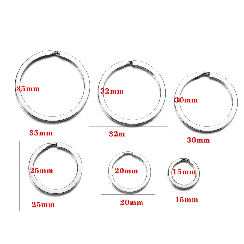 10-20Pcs/Lot 15-35mm Stainless Steel Round Flat Steel Color Key Rings For Key Chains DIY Jewelry Necklace Making Accessories