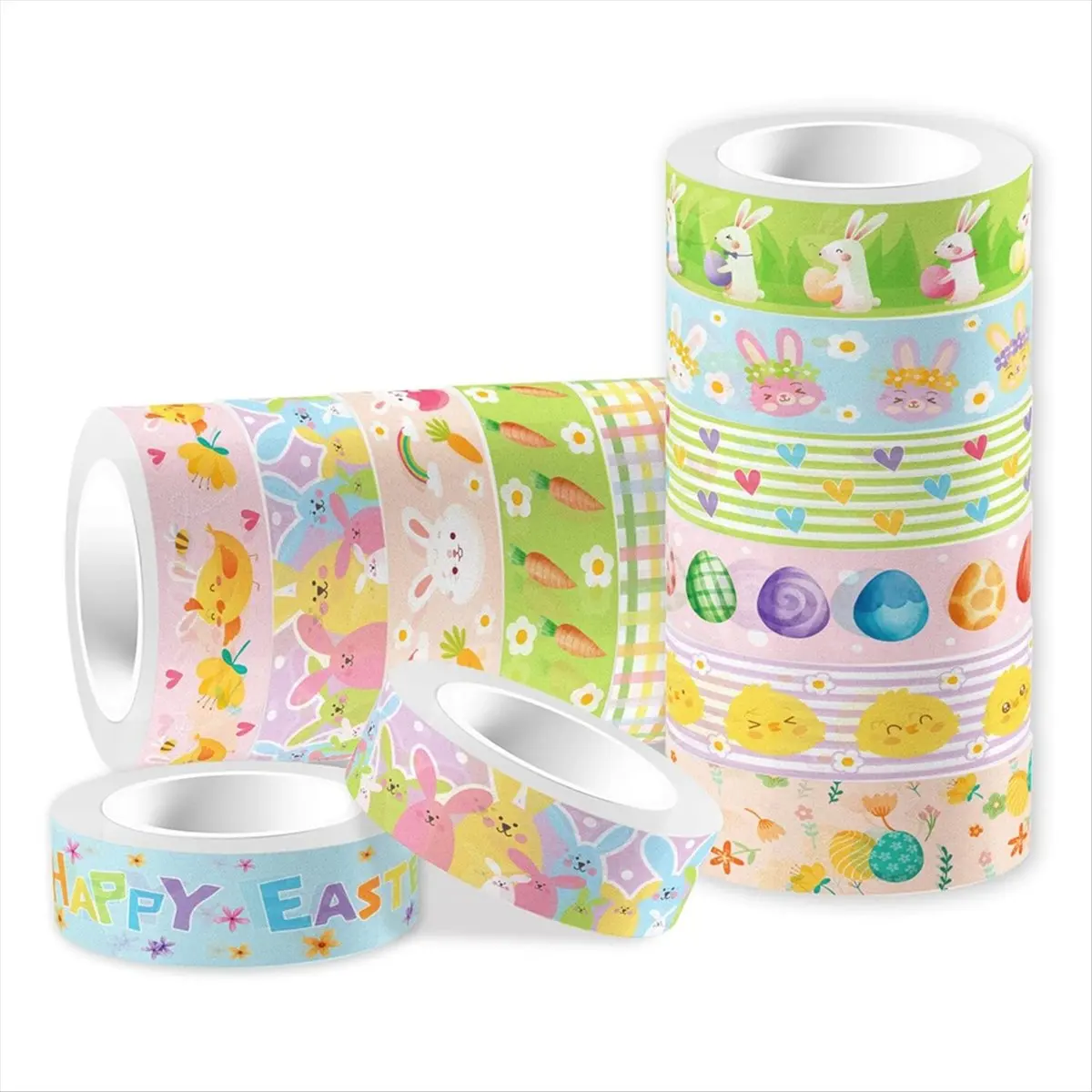 COFA 12 Pcs Easter Washi Tapes Set Easter Bunny Chick Gnom Pattern Masking Tape Easter Themed Decorative Tape