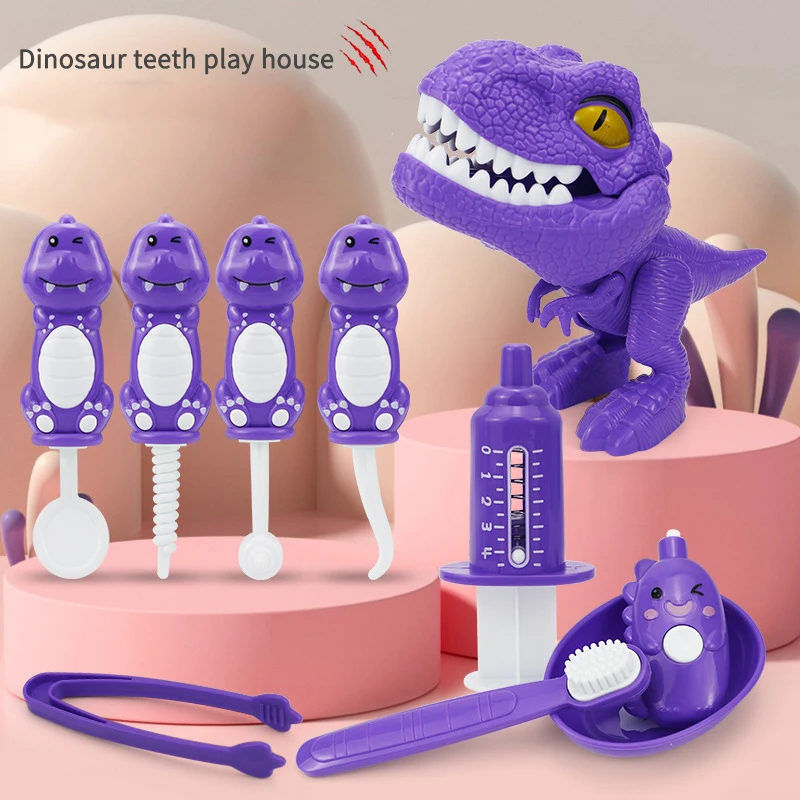 Ensembles de jeu de dinosaure de dessin animé pour enfants, kit de médecin dentiste, simulation de médecin, maison de course, maison de jeu pour enfants, 10 pièces