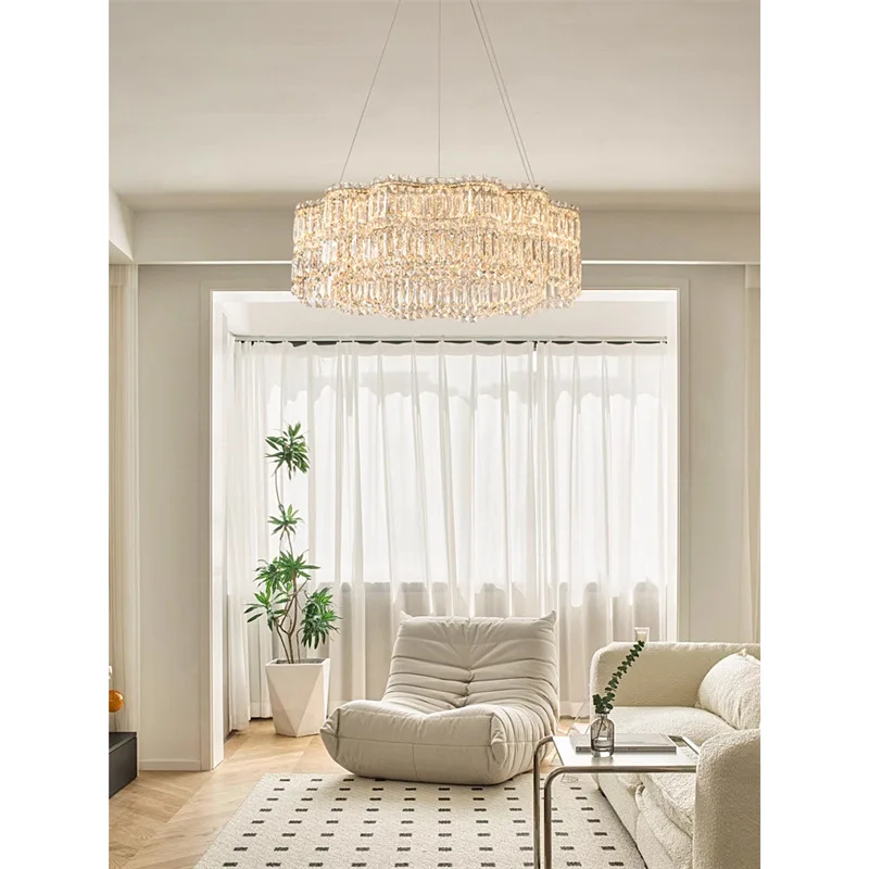 

French, light luxury, crystal, living room, chandelier, cream wind, atmospheric Internet celebrity