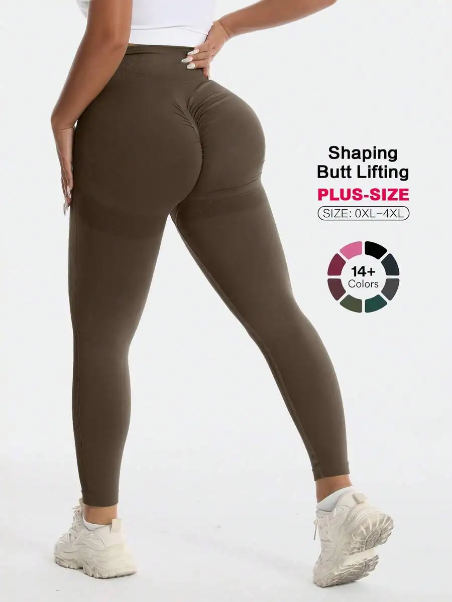 TNTOR Plus Size High Waist Lifting Fitness Pants For Women, High Elasticity Quick Dry Tight Leggings, Peach Butt Mid-Rise Yoga