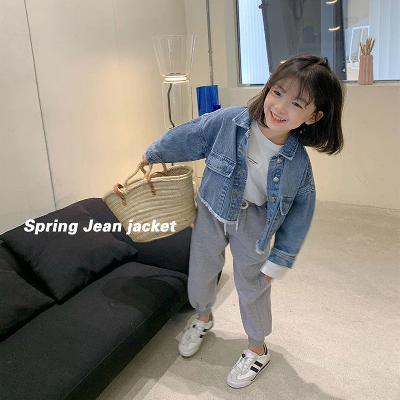 New Fashion Korean Version Denim Jackets For Girls Coat Spring Autumn Children Outerwear Clothing Birthday Present 2-8 Year