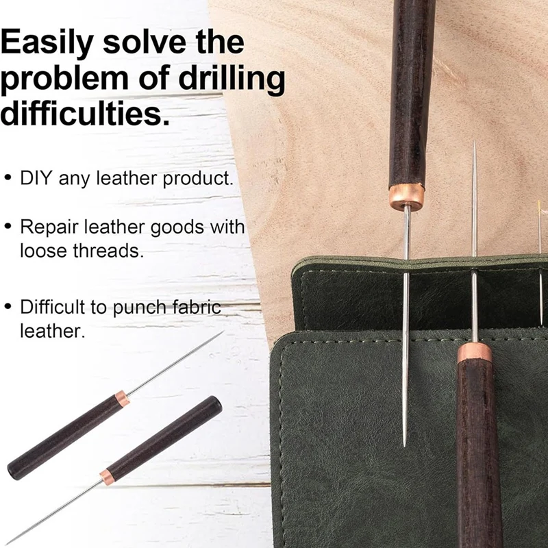 2 Pcs Awl Tool With Wooden Handle, Leather Awl Punch Tool, Slender Scratch Awl, Awl Repair Tool For Leather Crafts
