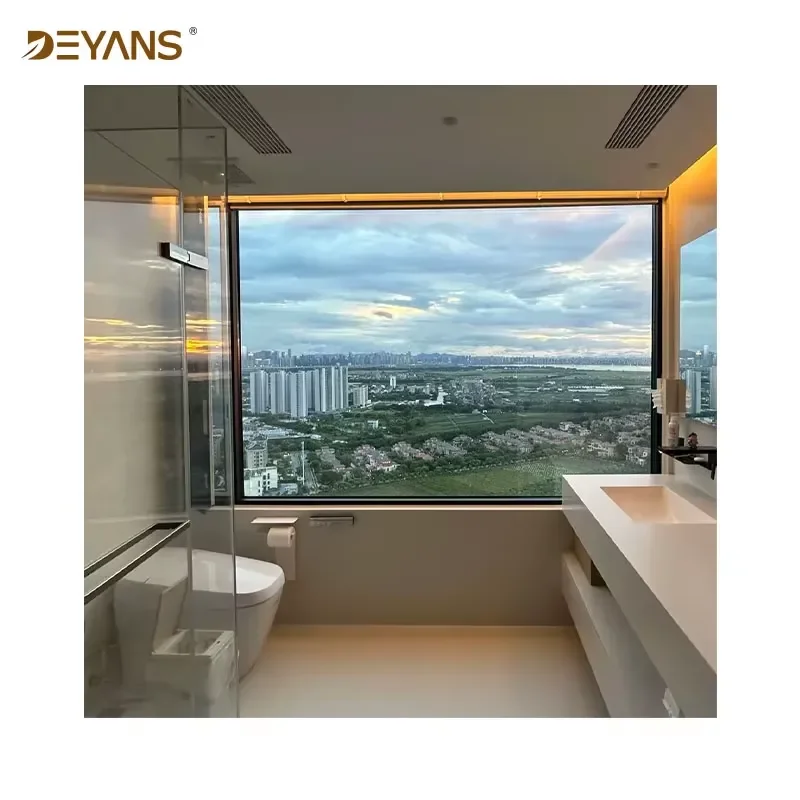Modern Panoramic Bathroom Windows with Aluminum Frame Privacy Control High Humidity Resistant Easy-Clean Wet Rooms