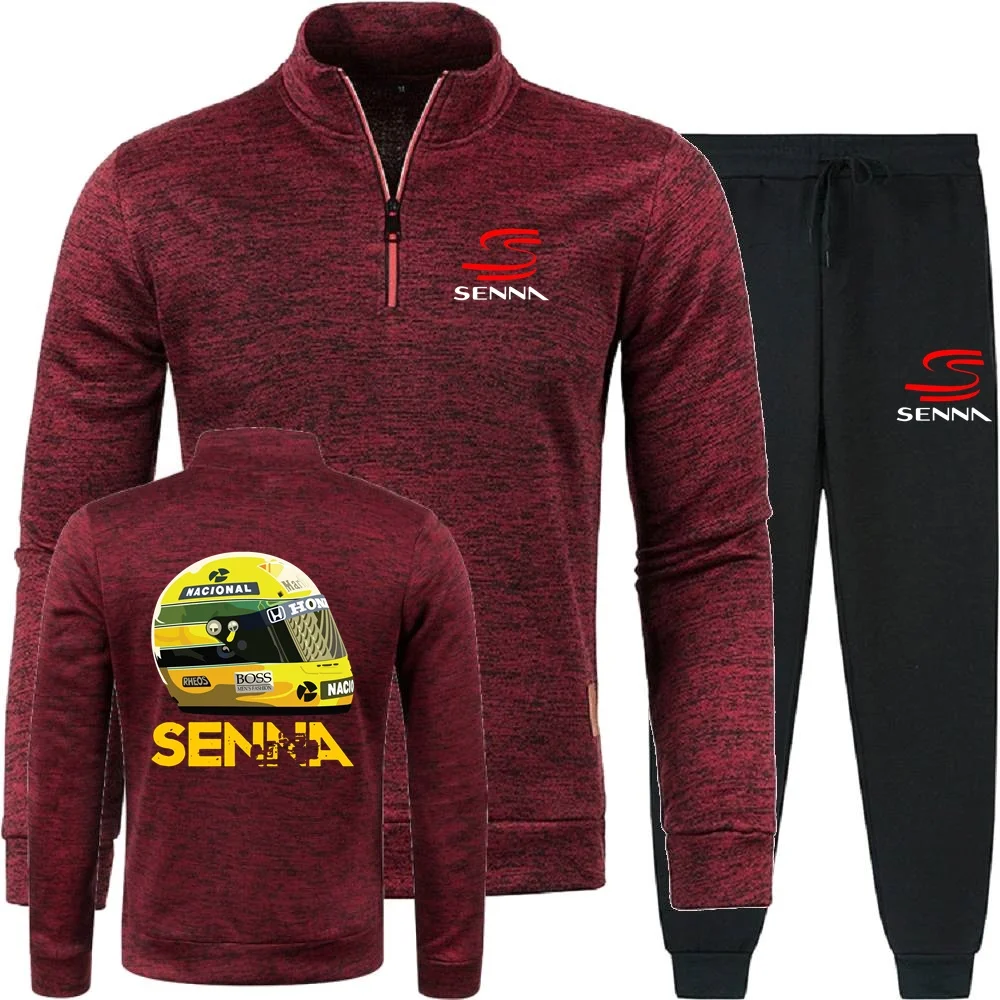 Picture 6: Mens Pullover Sportswear Ayrton Senna Drive Men 2Pcs Sets Hoodies Pants Sweatshirts Half Zipper Soft Fleece Turtleneck Sweater