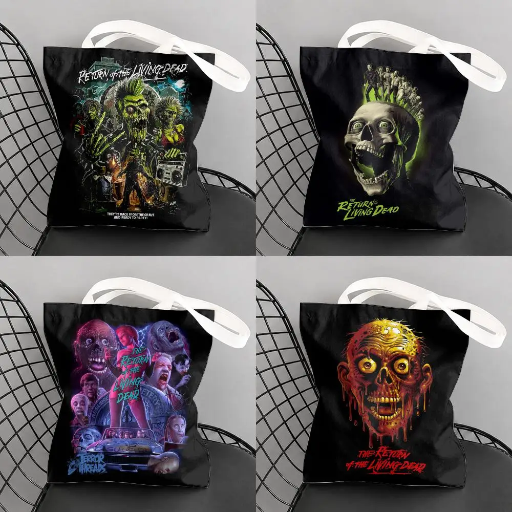 R-Return of the Living D-Dead Storage Bags Large Canvas Tote Bag Double-Sided Print Reusable Shoulder Handbag for Daily Shopping