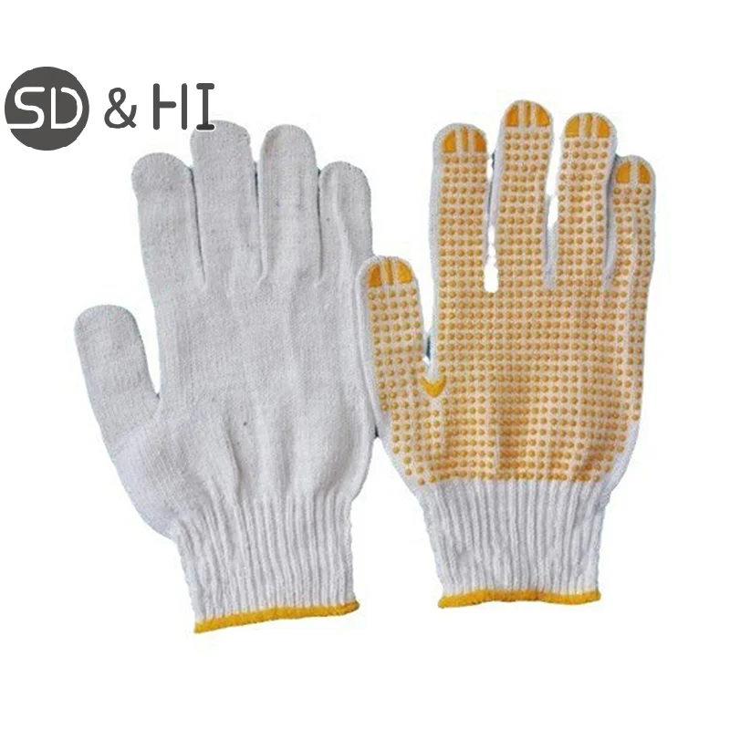 1Pairs Yarn Adhesive Gloves Cotton Polyester String Knit Shell Safety Protection Work Gloves For Mechanic Industrial Warehouse