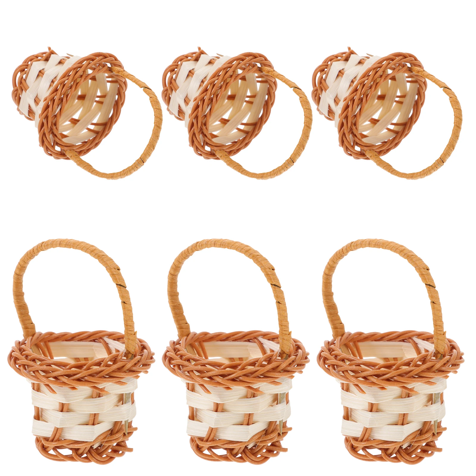 

6pcs Mini Woven Baskets with Handle for Storage Decor Small Baskets Gifts Picnic Party Favor Wedding Flower Rattan PP Material