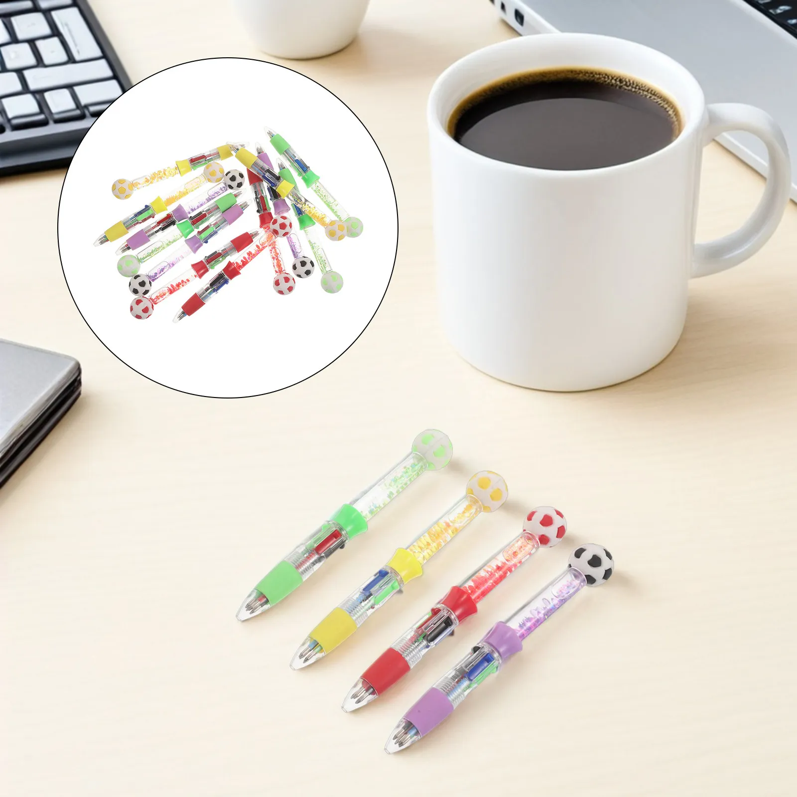 12Pack Soccer Ballpoint Pens 4-in-1 Retractable Multicolor Liquid Sand Football Party Favors Sports Goodie Bag Stuffers