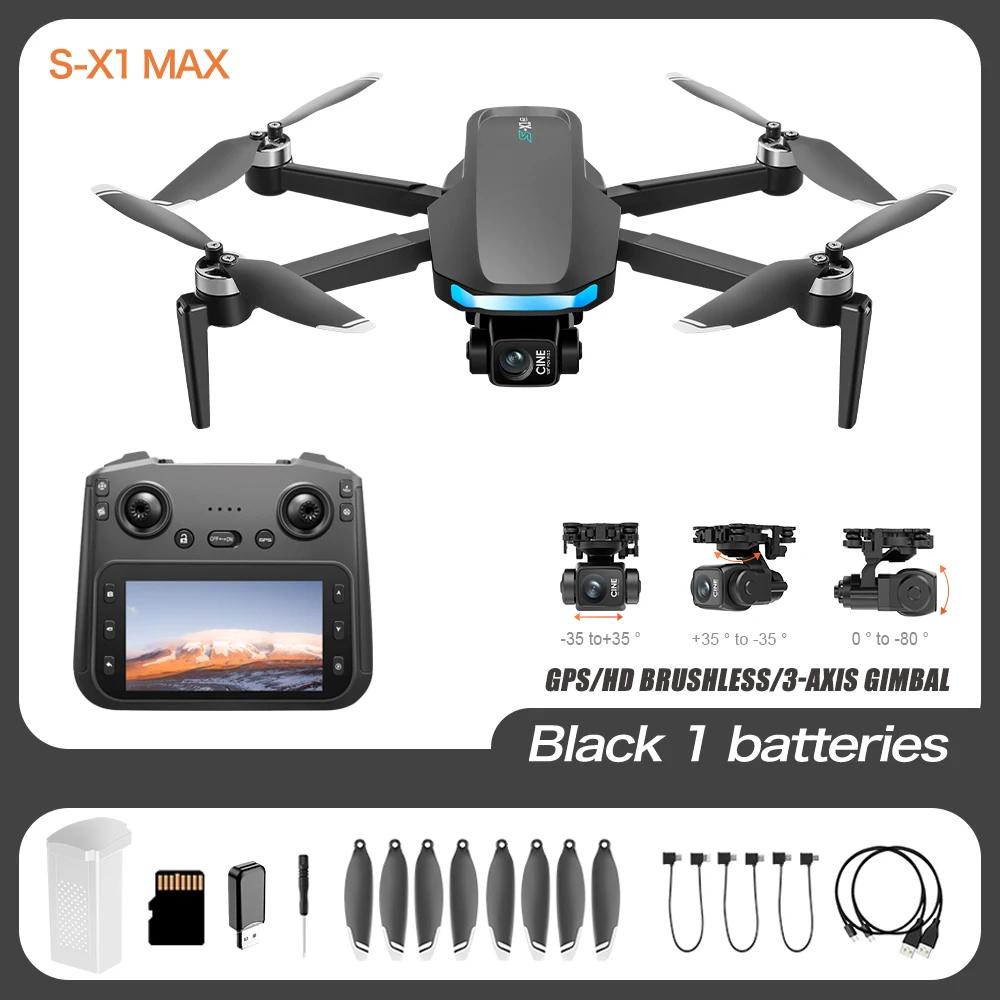 S-X1 High-end GPS Drone Professionele 8K Camera Met Scherm 10KM Digitale Beeldoverdracht 3-assige Gimbal Borstelloze RC Quadcopter