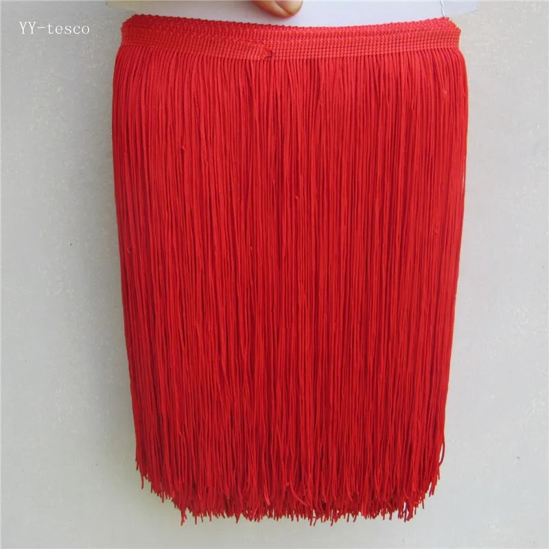 YY-tesco 10 yard/lot Hot Sale 30CM Long Polyester Tassel African Lace Fringe Trim For Sew Latin Dress Garment Accessories Ribbon