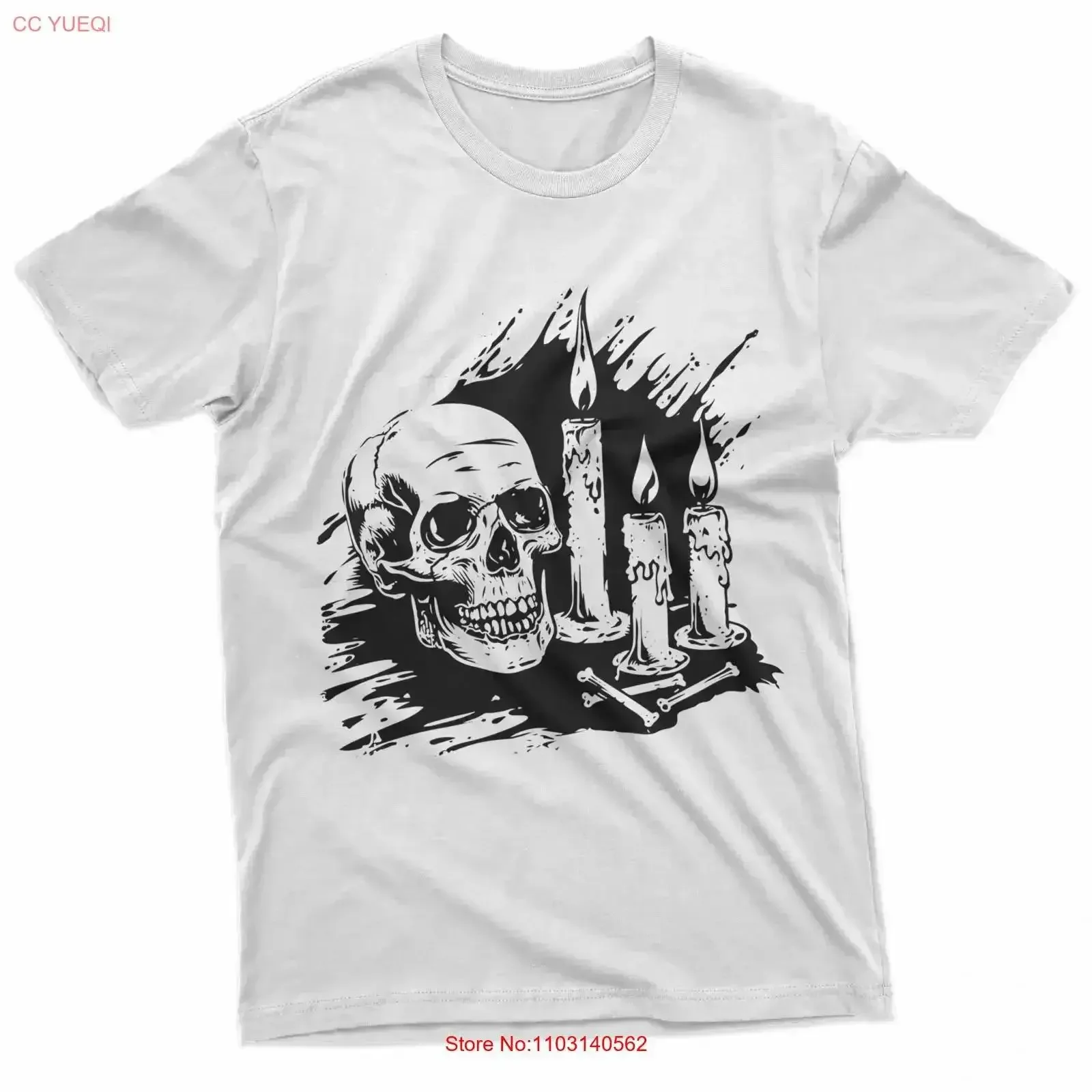 Skull With Candles Gothic Black T Shirt vintage Washed graphic Stylish streetwear Stretched Versatile Casual fashion vintage