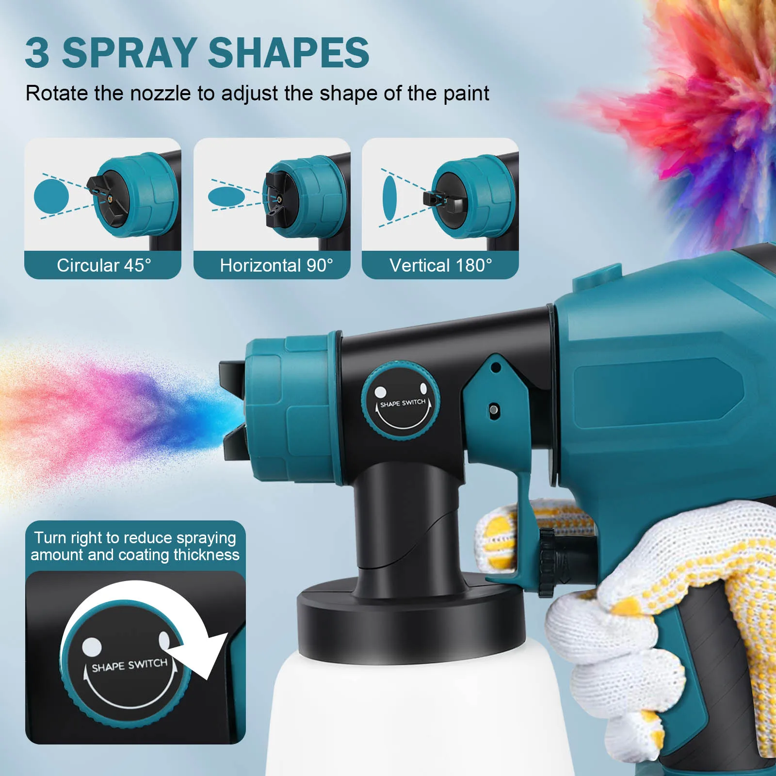 Cordless Paint Sprayer Compatible Fence Paint Sprayer HVLP Spray Gun With 4 Copper Nozzles 3 Patterns For Home Interior Exterior