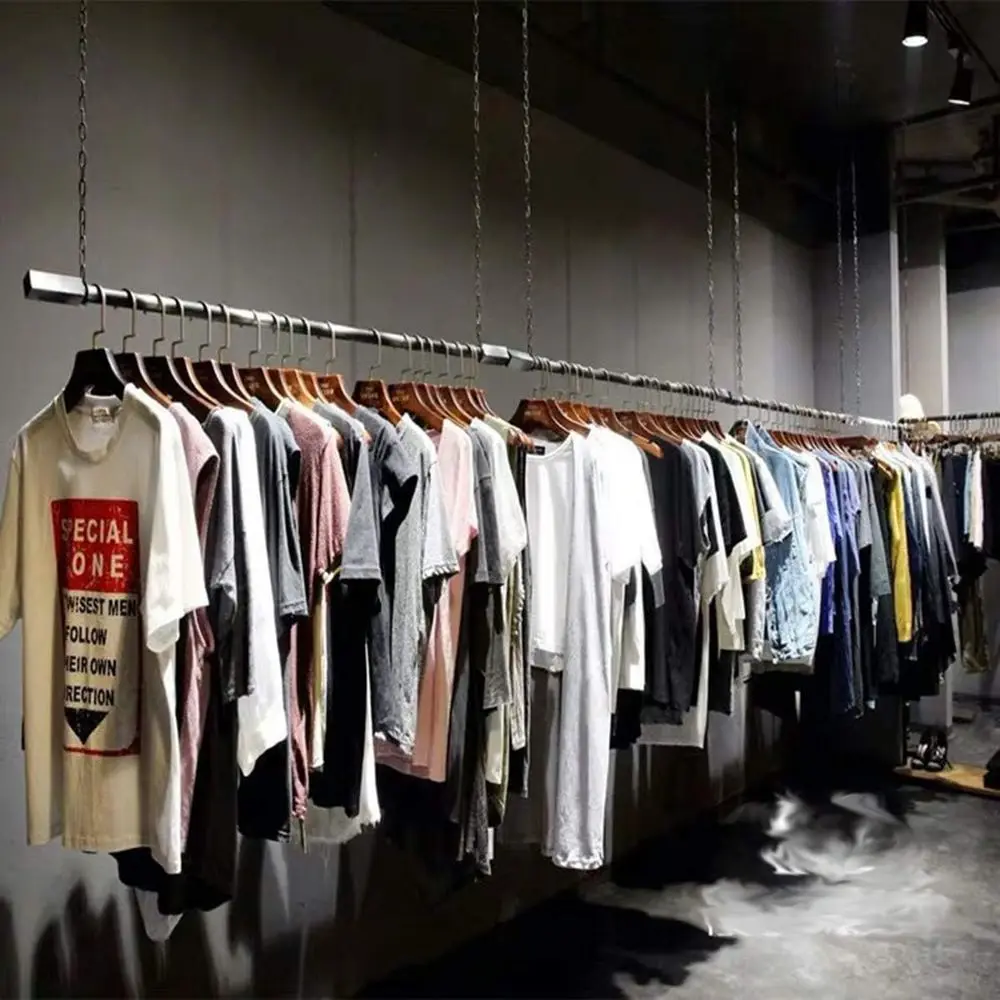 Adjustable Height Ceiling Hanging Racks for Clothing, Retail Display and Storage, Heavy Duty Metal, Black Round Tube, 35.5 Lengt