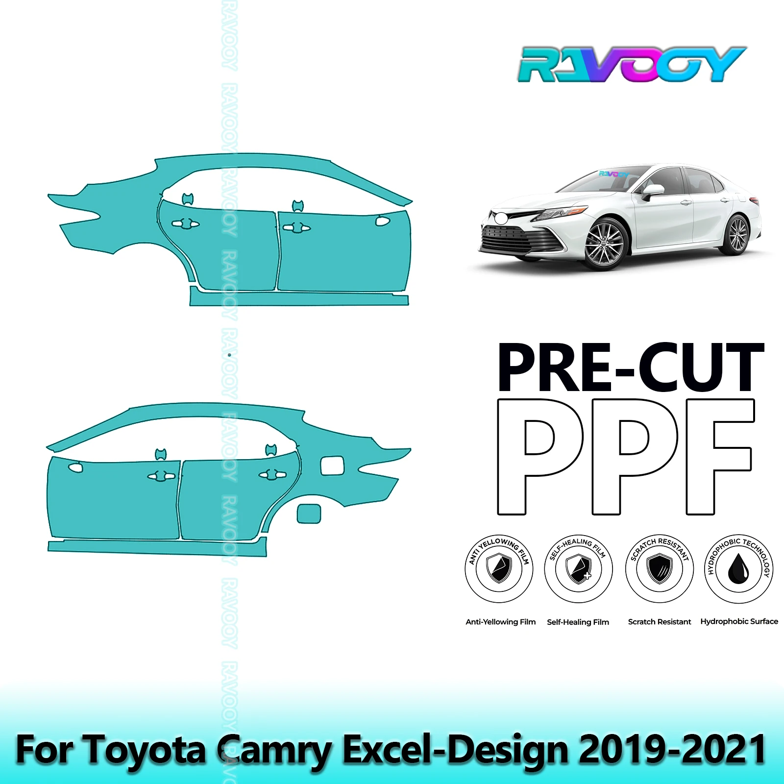 

For Toyota Camry Excel-Design 2019-2021 8.5mil Clear Matte Pre-Cut PPF Door & A/B Pillar Kit TPU Paint Protection Film Set