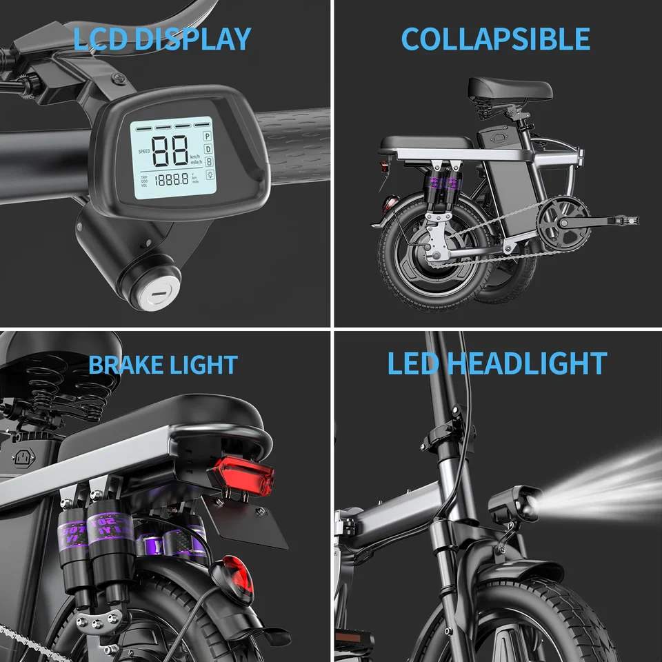 F12 Small Mini Folding Electric Bike 500W Motor 48V30Ah Battery E-Bike 40km/h 14 Inch Tire Lightweight Leisure Electric Bicycle image 6