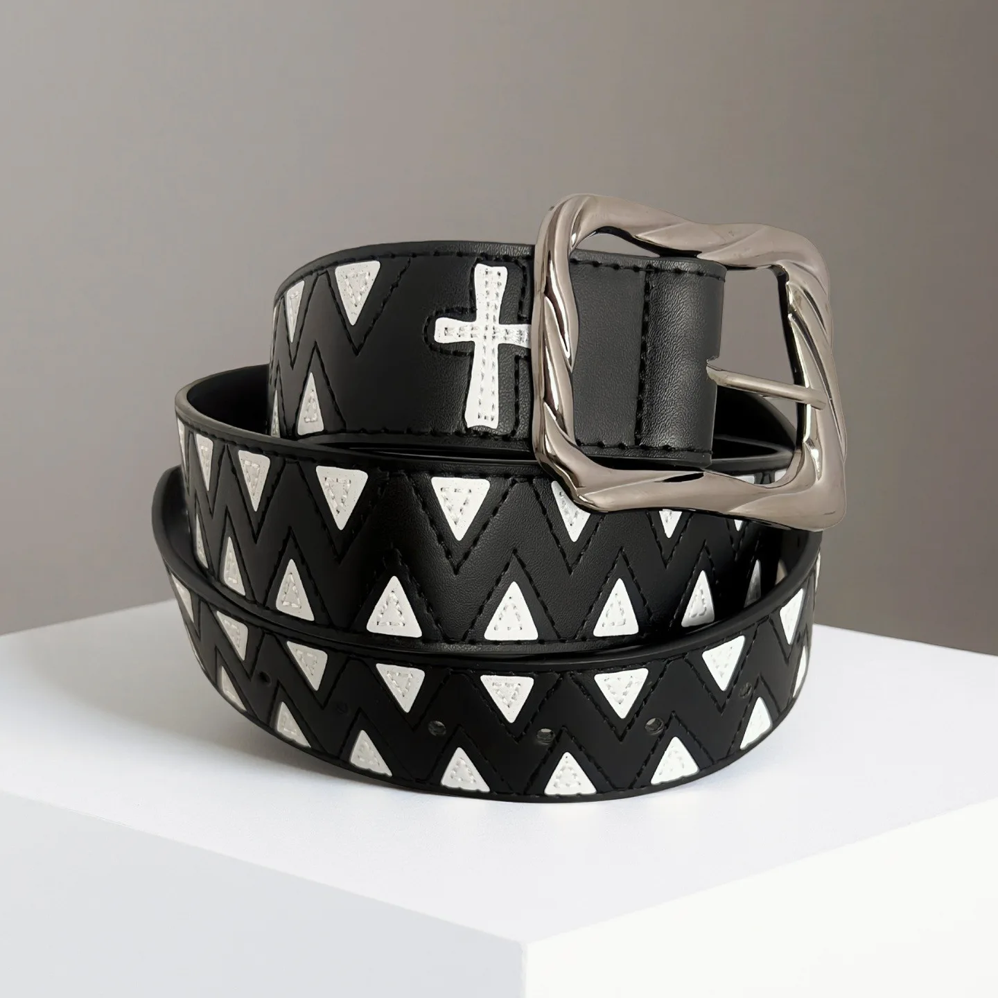 Triangle Printed European And American Punk Style Embroidered Wide Women's Fashion Decorative Belt Cross-Border Hot Sale