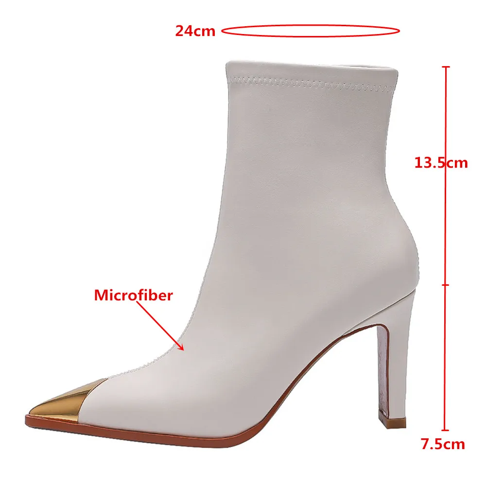 MILI-MIYA Fashion Metal Cover Pointed Toe Women Microfiber Ankle Boots Thick Heels Zippers Solid Color Casuals Street Shoes Hand