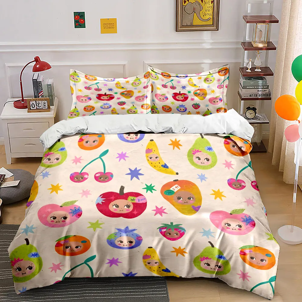Cute anthropomorphic fruit illustrations Printed Duvet Cover Set1 Duvet Cover+2 PillowcaseMulti Size Bedroom Bedding Decor
