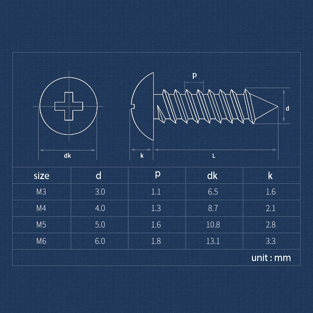 M3-M6 Pan Head Self-Tapping Fasteners A2 304 Stainless Steel Cross Recessed Timber Screws 10-140Pc Cabinet Installation Hardware