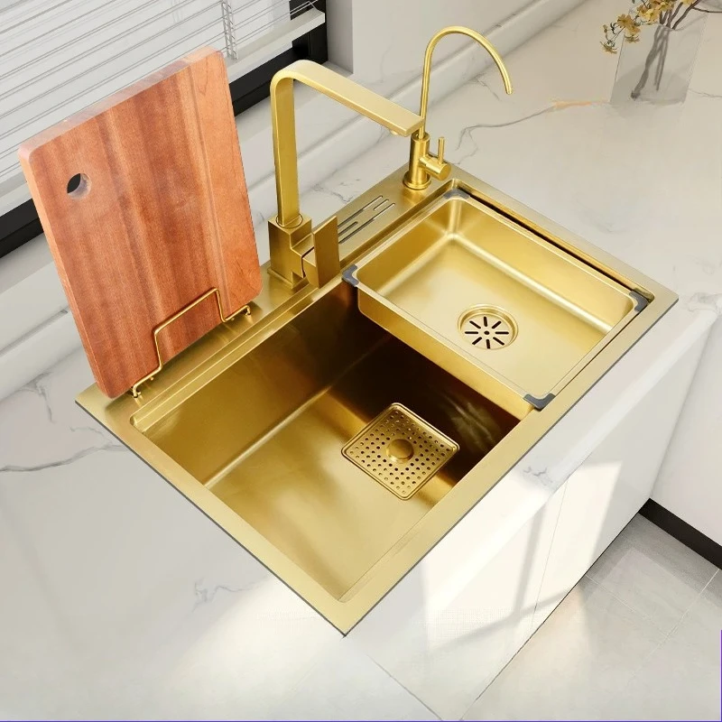 

Gold nano 304 stainless steel sink large single sink kitchen vegetable basin with knife holder dishwasher household handmade