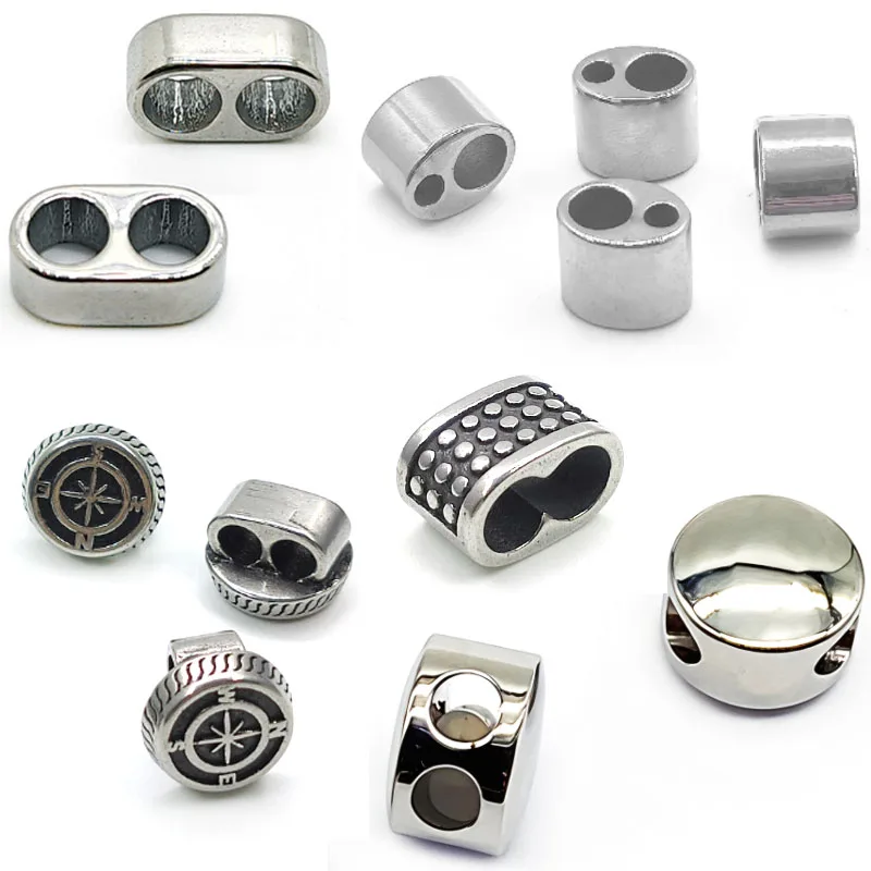 4Pcs Stainless Steel Beads Spacers Large Hole Metal Pendants Sliders Beads for Leather Bracelet DIY Jewelry Making Accessories