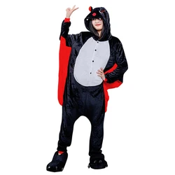 Conjunto de pijama preto unisex de morcego Onesie, animal cosplay, traje de Halloween, pijamas masculinos, macacões femininos, adultos, crianças, 1 peça