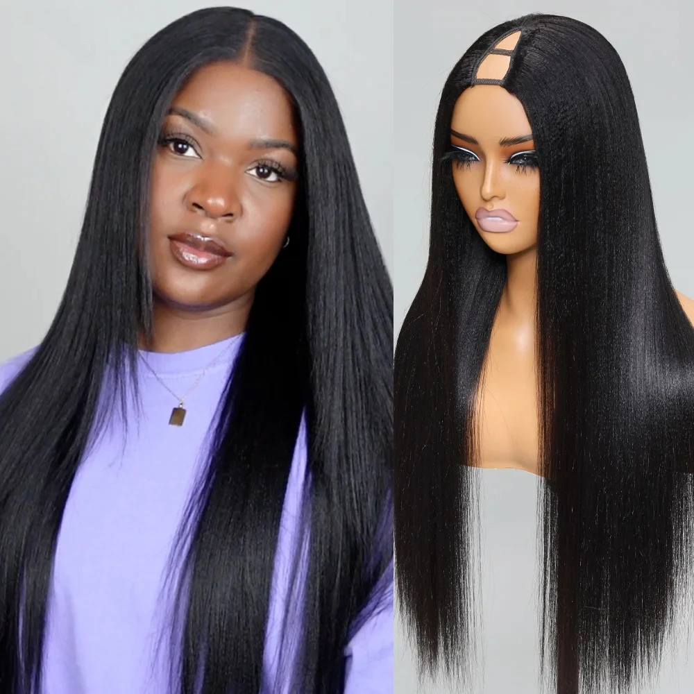 Human Hair Wigs V Part Straight Wig For Women Brazilian Remy Hair No Shedding Wig 10-32 Inches Upgrade Wig Natural Black Wigs