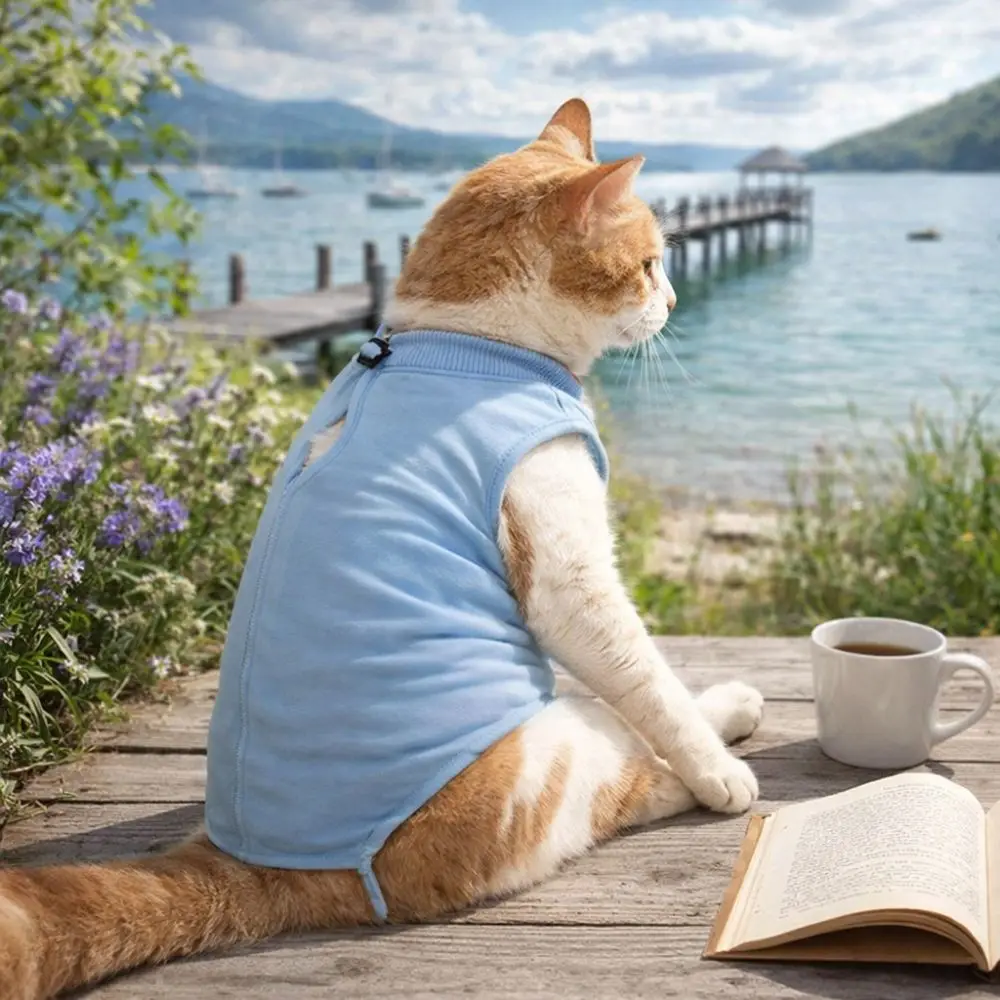 

Adjustable Cat Recovery Suit Comfortable Breathable Cat Sterilization Suit Solid Color Soft Cat Weaning Suit Pet Supplies