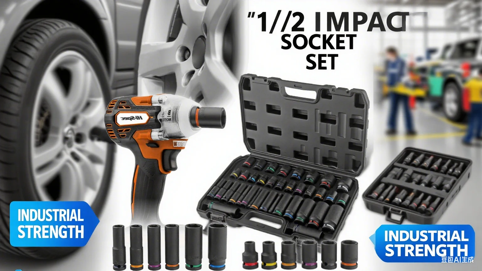 ​ 하이 스펙 1/2인치 임팩트 소켓 세트 (임팩트 렌치용 Cr-V 숏/롱 소켓 세트, 두꺼운 벽면 공구 키트) ​ ​   임팩트 렌치 소켓