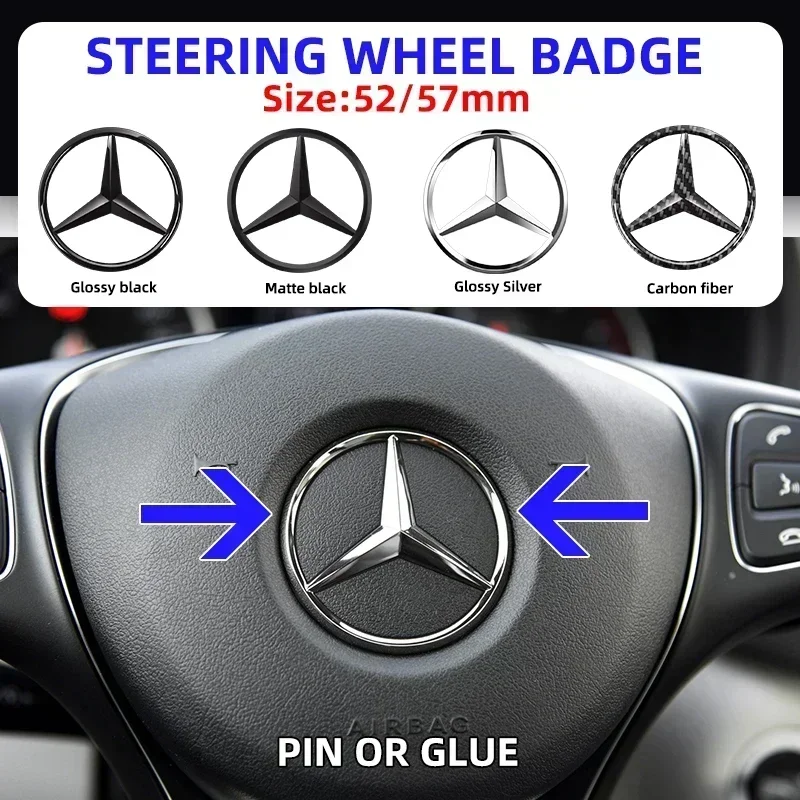 1pcs 52mm 57mm Car Steering Wheel Badge Emblem Sticker Mercedes Benz Amg W204 W205 W212 W213 W221 W177 W246 GLA GLC CLA A Class