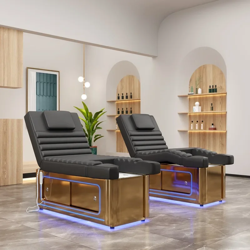 

Pedicure Bowl Foot Spa Newest Design Leather Gold Metal Facial Bed for Salon Beauty Facial Spa Multi-functional Eyelash