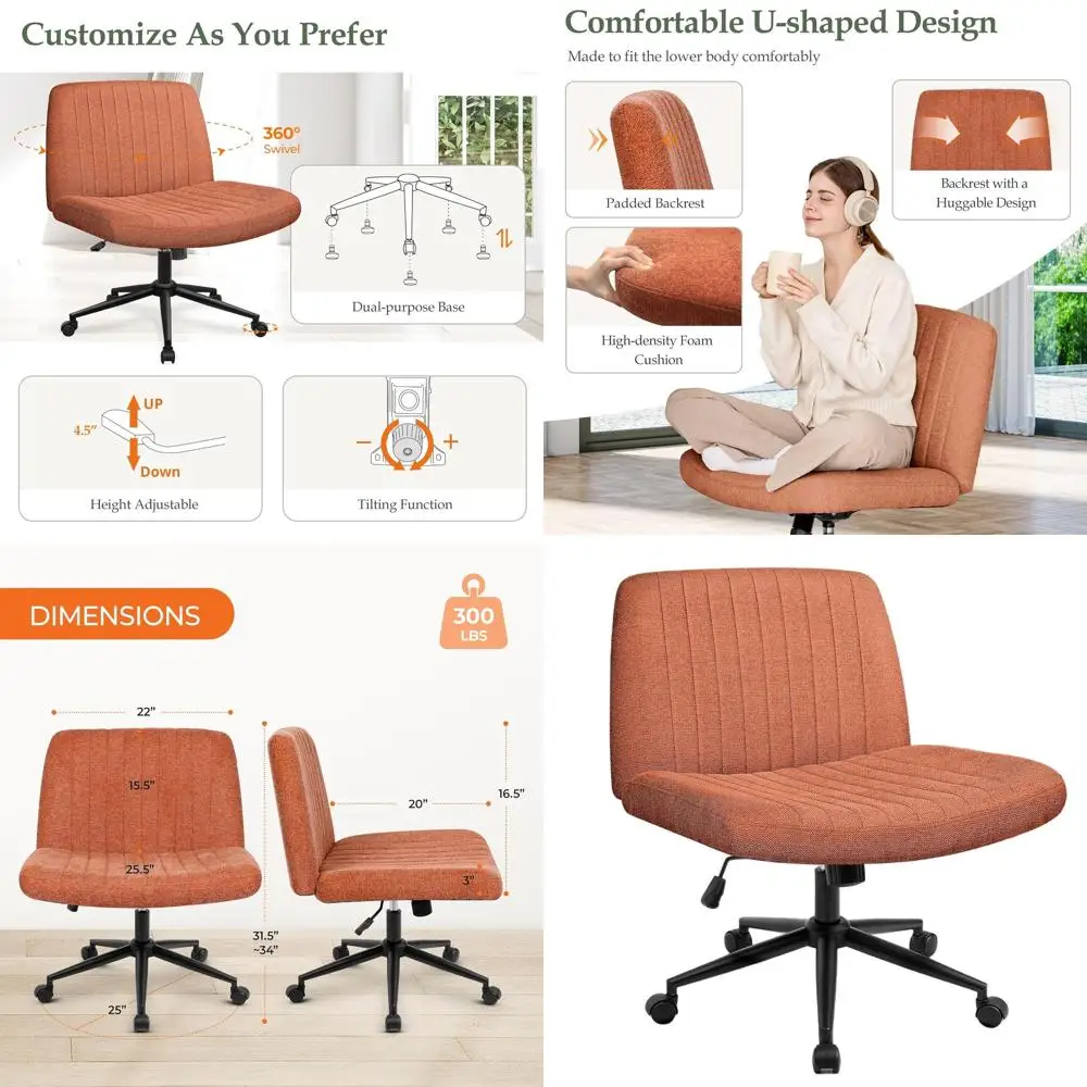 

Swivel Dual Base Wide Leg Office Desk Chair with Adjustable Arms and Fabric Seat (Brown)