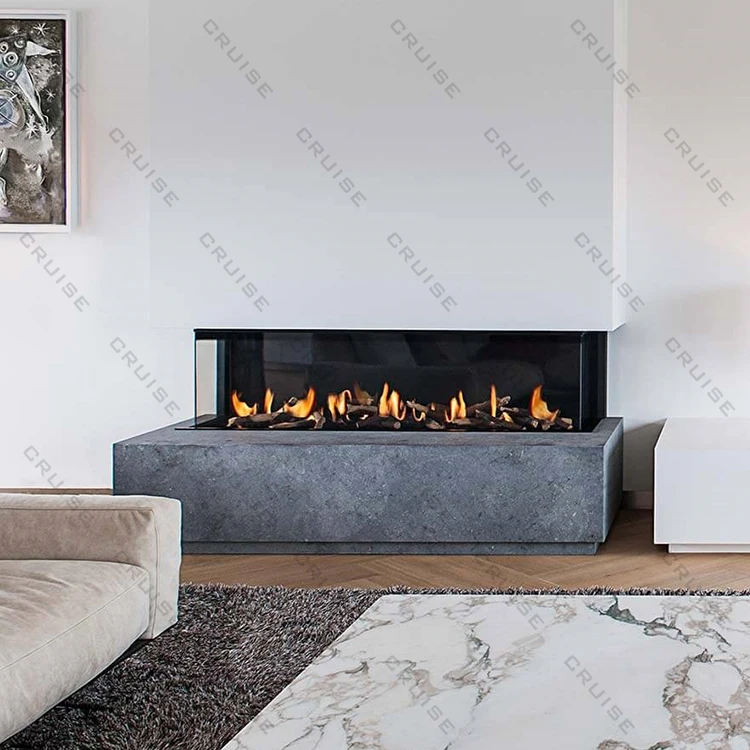 48Inch 1219.2x720x380mm Contemporary Insert Wall-mounted 3 Sided Glass Living Room Gas Fireplace with Chimney Inbuilt