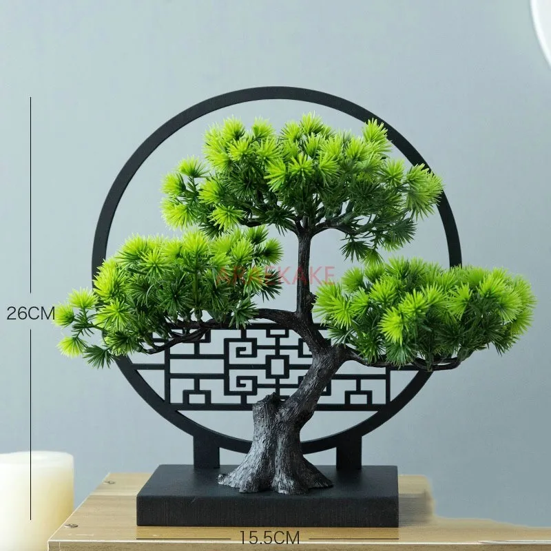 1pcs Chinese style simulation welcoming guests with pine, green plants, bonsai decorations for indoor landscaping and decoration