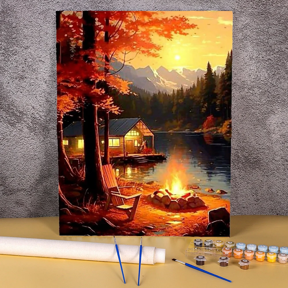 

Oil Painting By Numbers Paint Kits Sunset Scenery Artwork For Adults Autumn Tree Picture Paint Diy Crafts For Living Room Wall