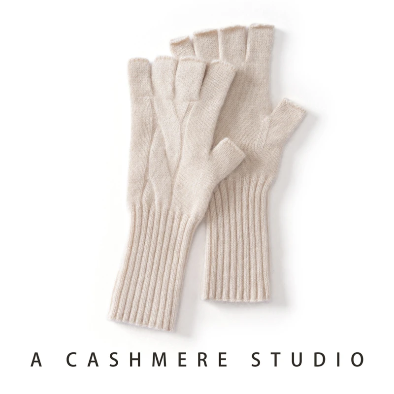 Winter Women 100% Cashmere Knit Half Finger Gloves Women's Gloves Exposed Fingertip Work Gloves Solid Thermal Unisex Gloves