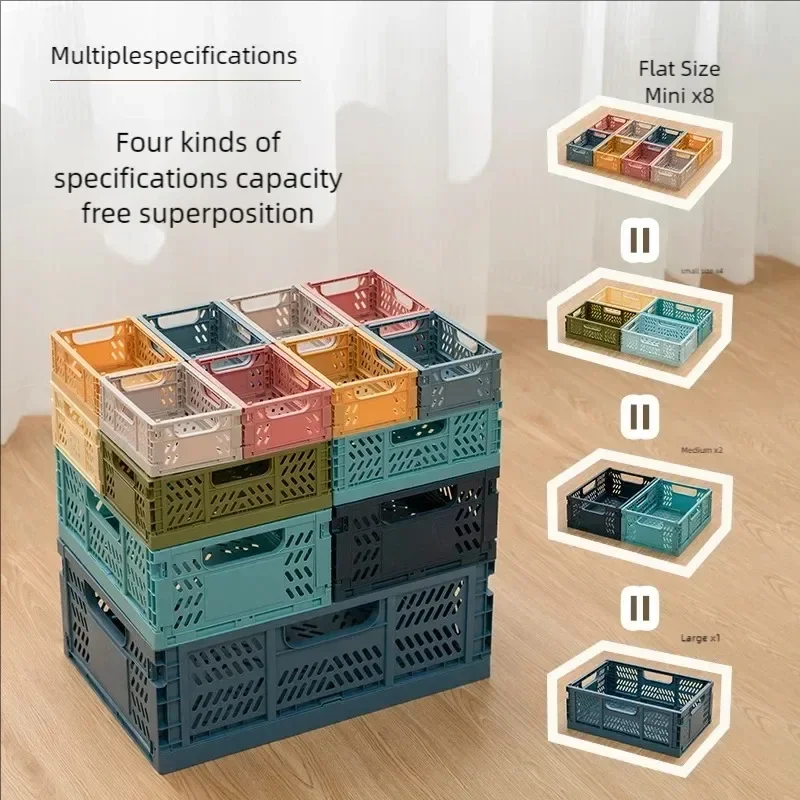 Plastic Foldable Storage Baskets Free Assembly Makeup Jewellery Toys Boxes Stackable Organizer Portable Container Storage Box